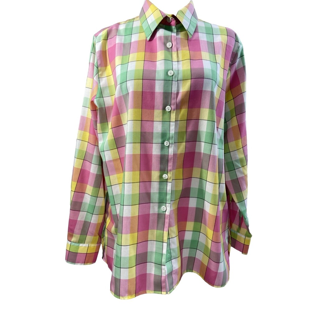 Foxcroft Shirt Womens 16P Multicolor Plaid Wrinkle Free Long Sleeve Button Up